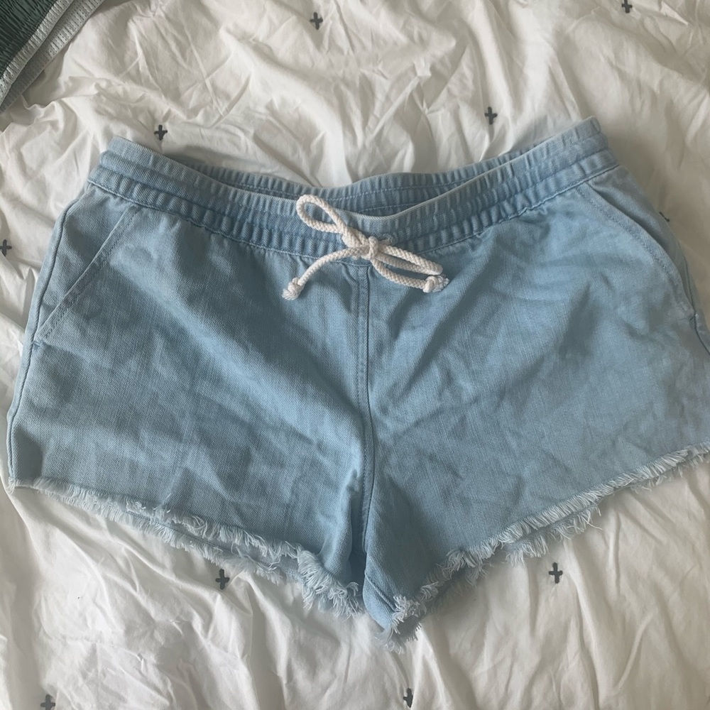 Drawstring faded denim shorts